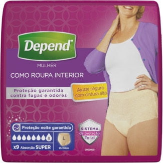 Cuecas Para Adultos Mulher com Incontinência Absorção Super Tamanho L embalagem 9 unidades - Depend