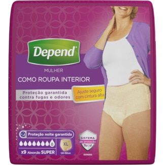 Cuecas Para Adultos Mulher com Incontinência Absorção Super Tamanho XL embalagem 9 unidades - Depend