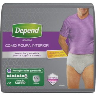 Cuecas Para Adultos Homem com Incontinência Absorção Super Tamanho S/M embalagem 10 unidades - Depend