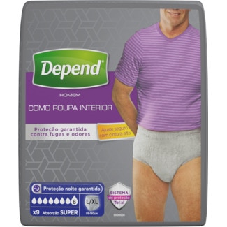 Cuecas Para Adultos Homem com Incontinência Absorção Super Tamanho L/XL embalagem 9 unidades - Depend