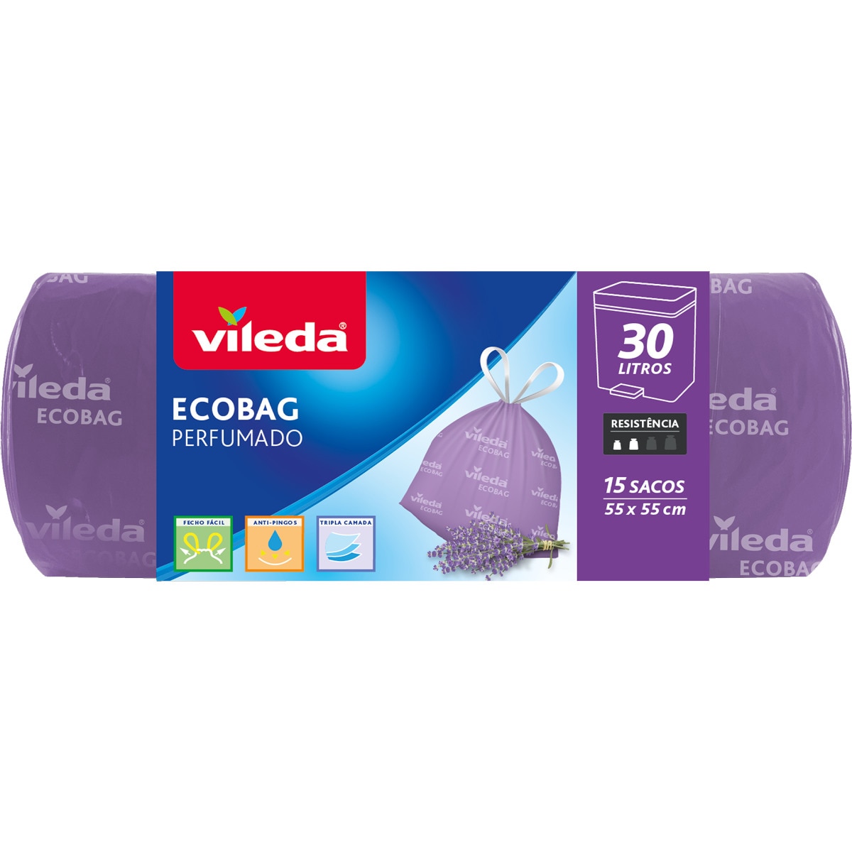 Sacos Lixo Ecobag Super+ Perfumados Lavanda 30 L embalagem 15 unidades