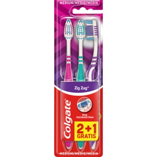 Escova de Dentes Zig Zag Média Pack 2 + 1 Grátis embalagem 3 unidades - Colgate