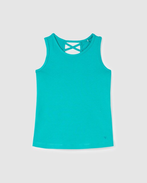 Camiseta de niña verde cruzada en la esp