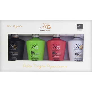 aceite de oliva virgen extra manzanilla hojiblanca arbequina y coupage Estuche 4 botellas 250 ml - Hacienda Guzman