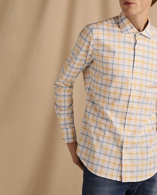 Imagen 0 de Camisa Oxford de hombre slim de cuadros amarilla