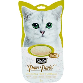 Snack para Gato de Frango e Fibra Hairball embalagem 60 g - Kit Cat Purr Puree