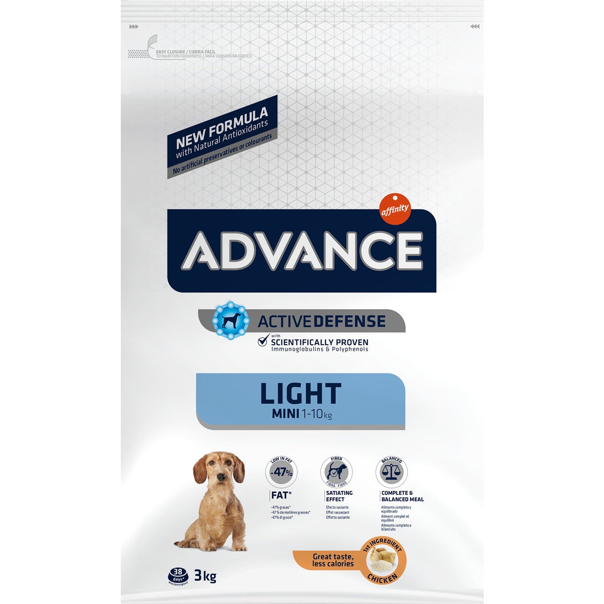 Ração para Cão Mini Light + 8 Meses com Frango e Arroz embalagem 3 kg