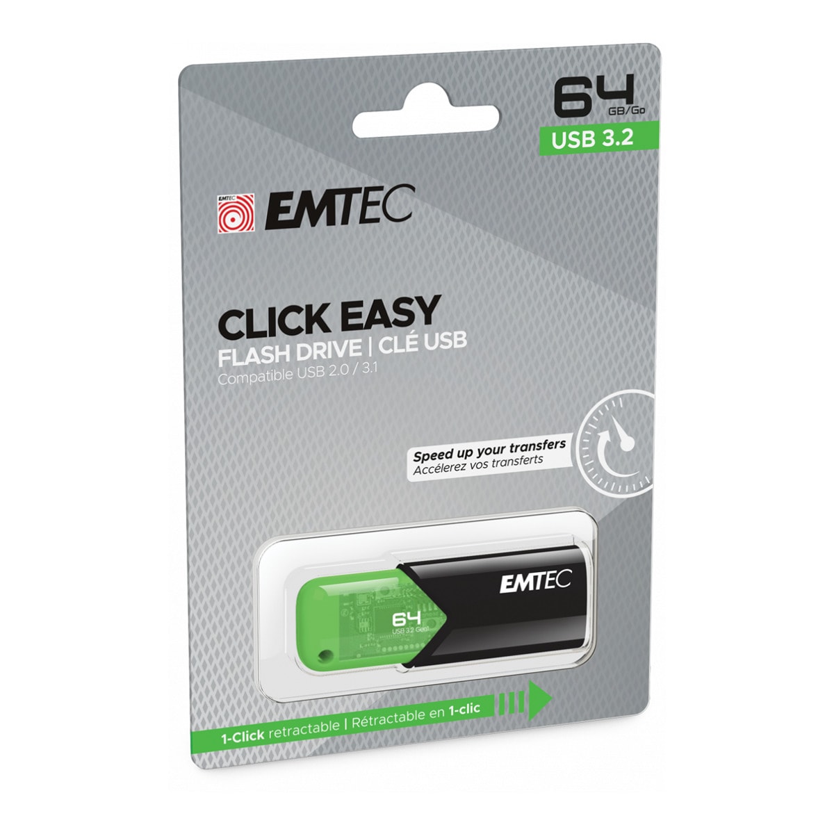 Pendrive Emtec Click Easy 64 GB USB 3.2 Gris / Verde-1