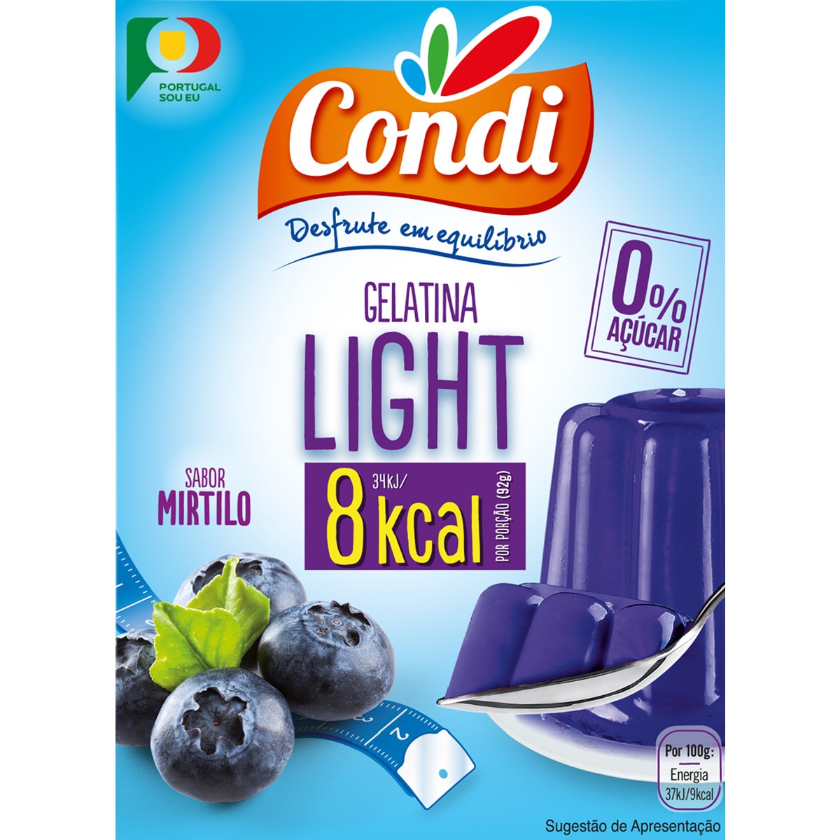 Gelatina Light de Mirtilos 0% Açúcar embalagem 30 g