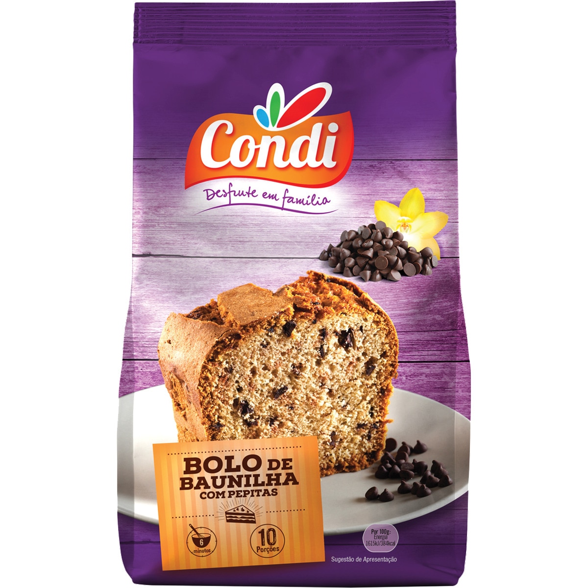 Preparado para Bolo de Baunilha com Pepitas de Chocolate embalagem 400 g