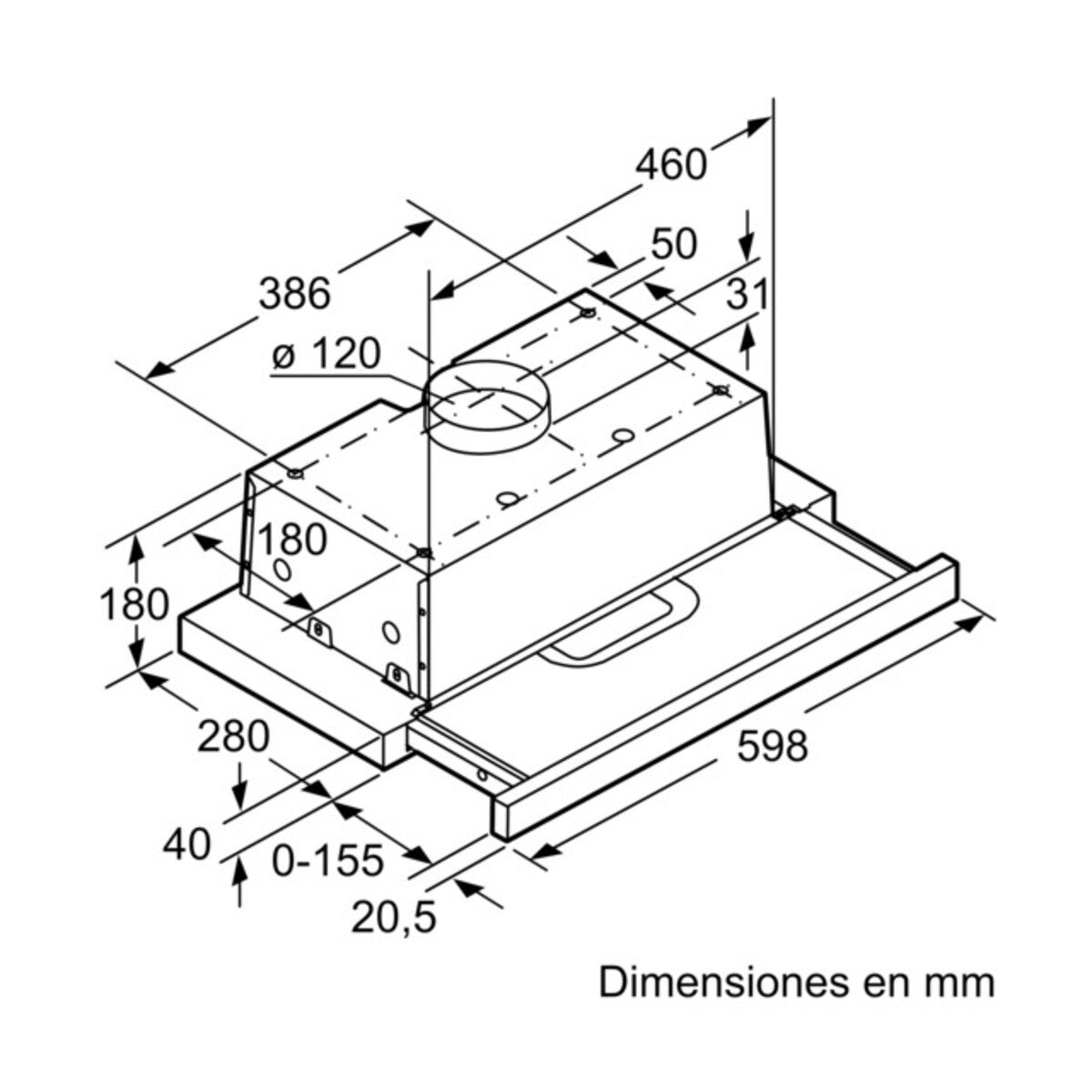 Exaustor Telescópico Encastrável Balay 3BT263MN de 3 Velocidades e de 60 cm - Preto Preto-2