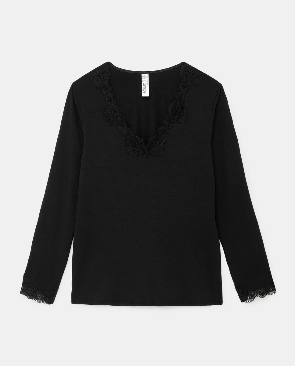 Imagem 0 de Camisola de manga comprida com pormenor de renda