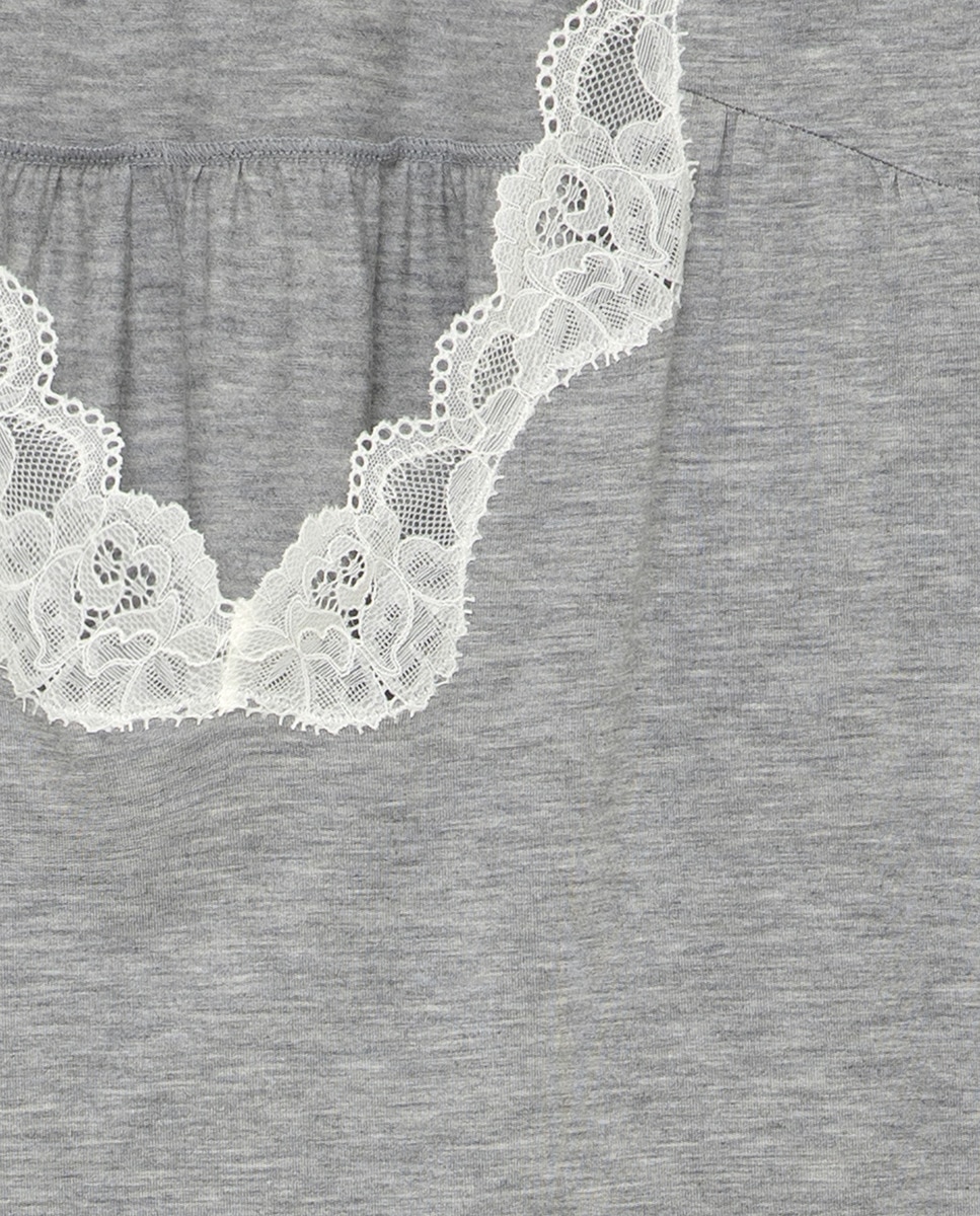 Camisa de dormir larga com manga curta Cinzento-4