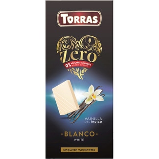 chocolate blanco con vainilla del Índico sin gluten y 0% azúcares añadidos tableta 100 g - Torras