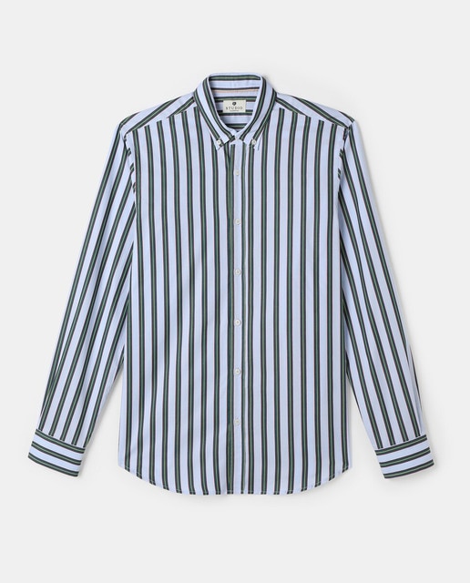 Imagen 0 de Camisa de hombre regular de rayas azul claro