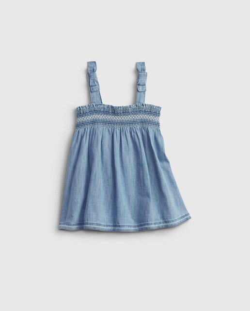 Vestido Vaquero De Bebe Nina Con Detalle Nido De Abeja Gap El Corte Ingles