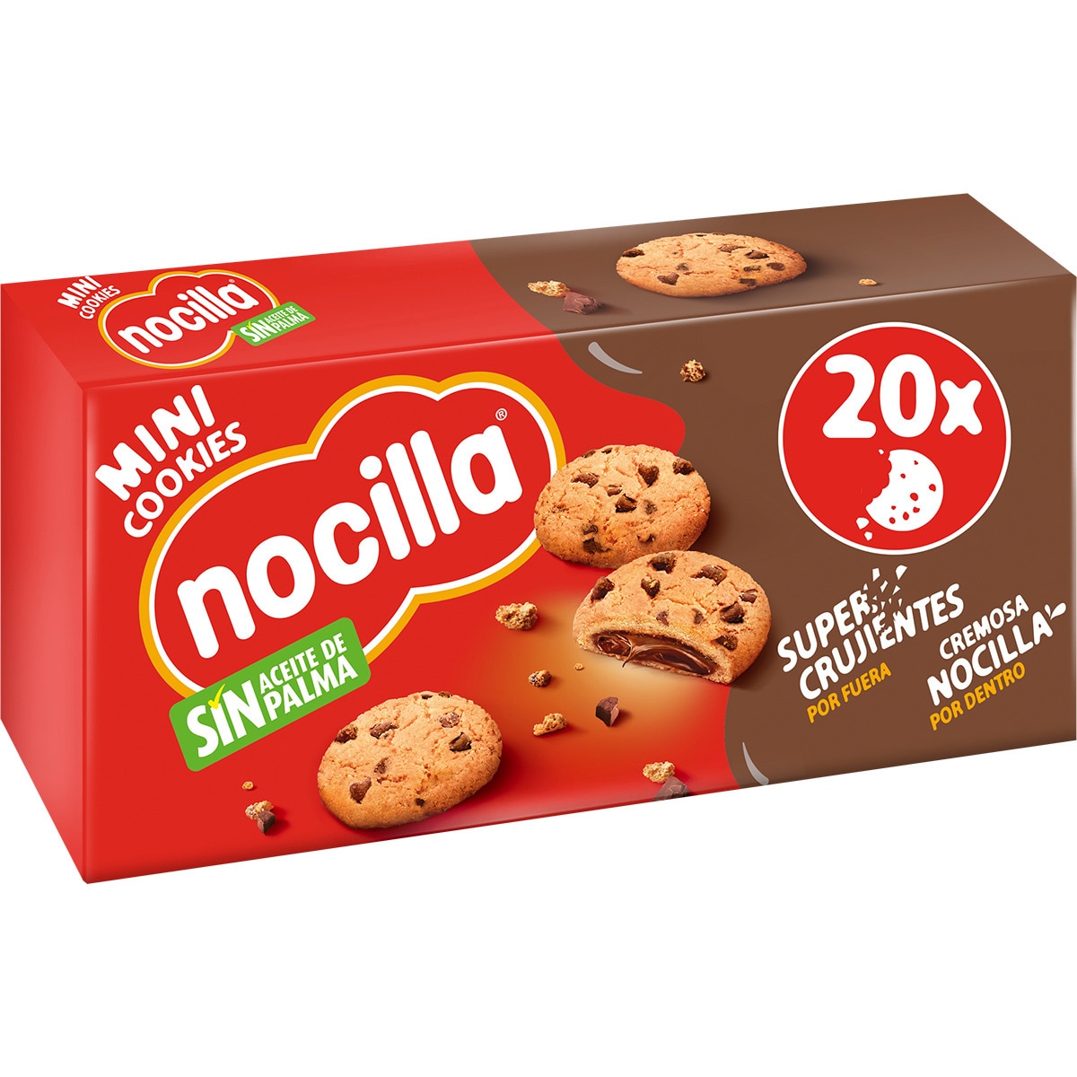 mini cookies rellenas de Nocilla sin aceite de palma 6 bolsitas individuales paquete 160 g