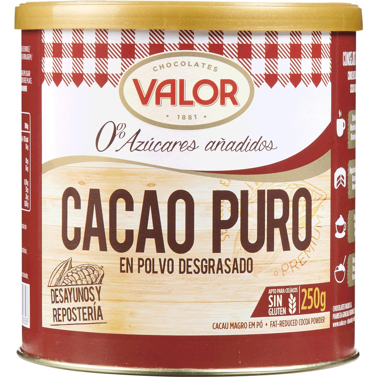Cacau Puro em Pó sem Glúten e 0% Açúcar Adicionado embalagem 250 g