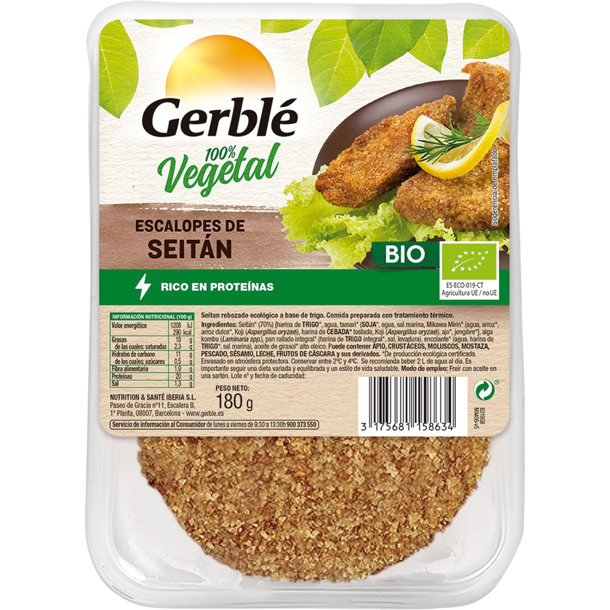 escalopes de seitán rebozados 100% vegetal y ecológicos pack 2 unidades 90 g