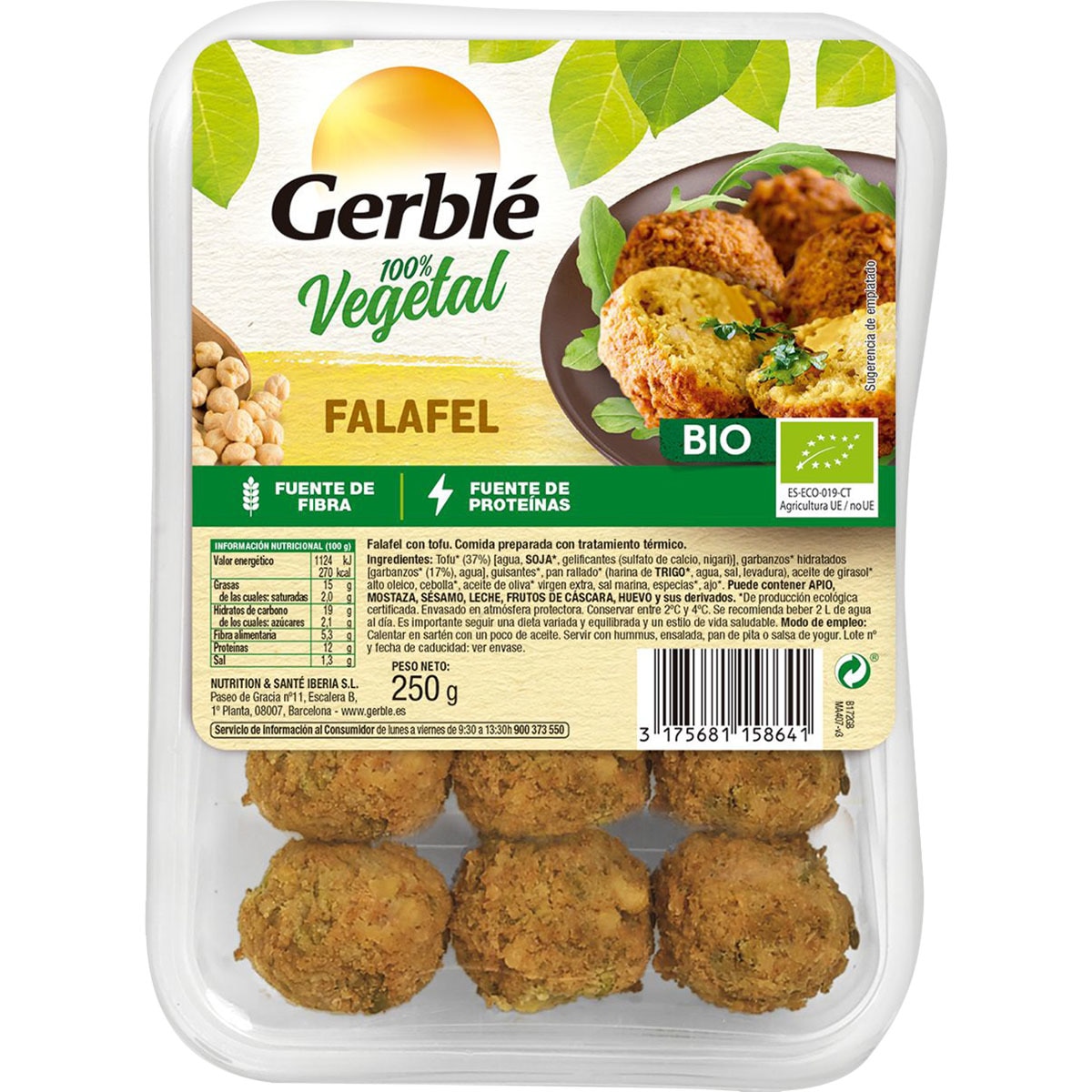 falafel con tofu 100% natural y ecológico bandeja 250 g