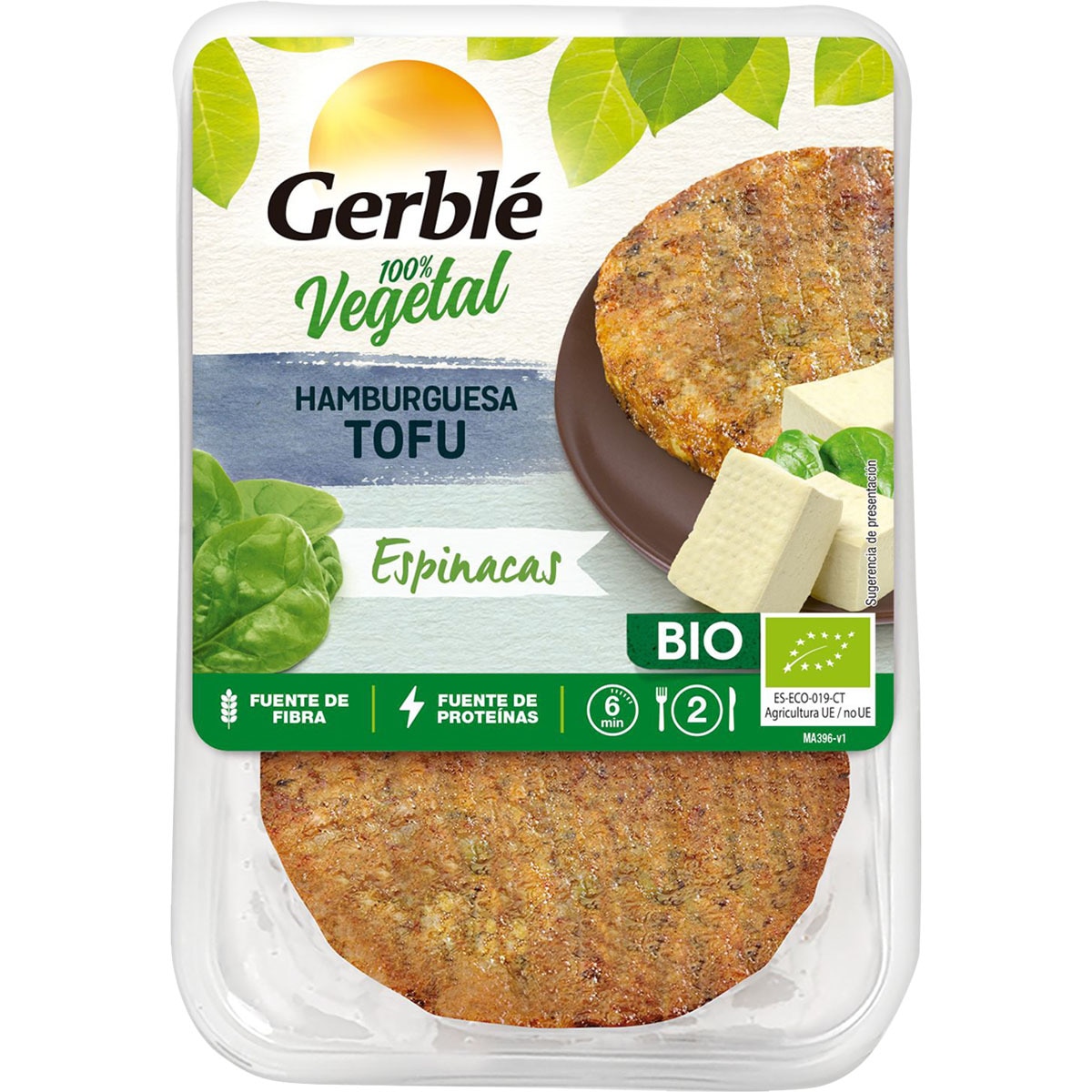 Bio hamburguesa de tofu y espinacas 100% vegetal y ecológica pack 2 unidades 80 g