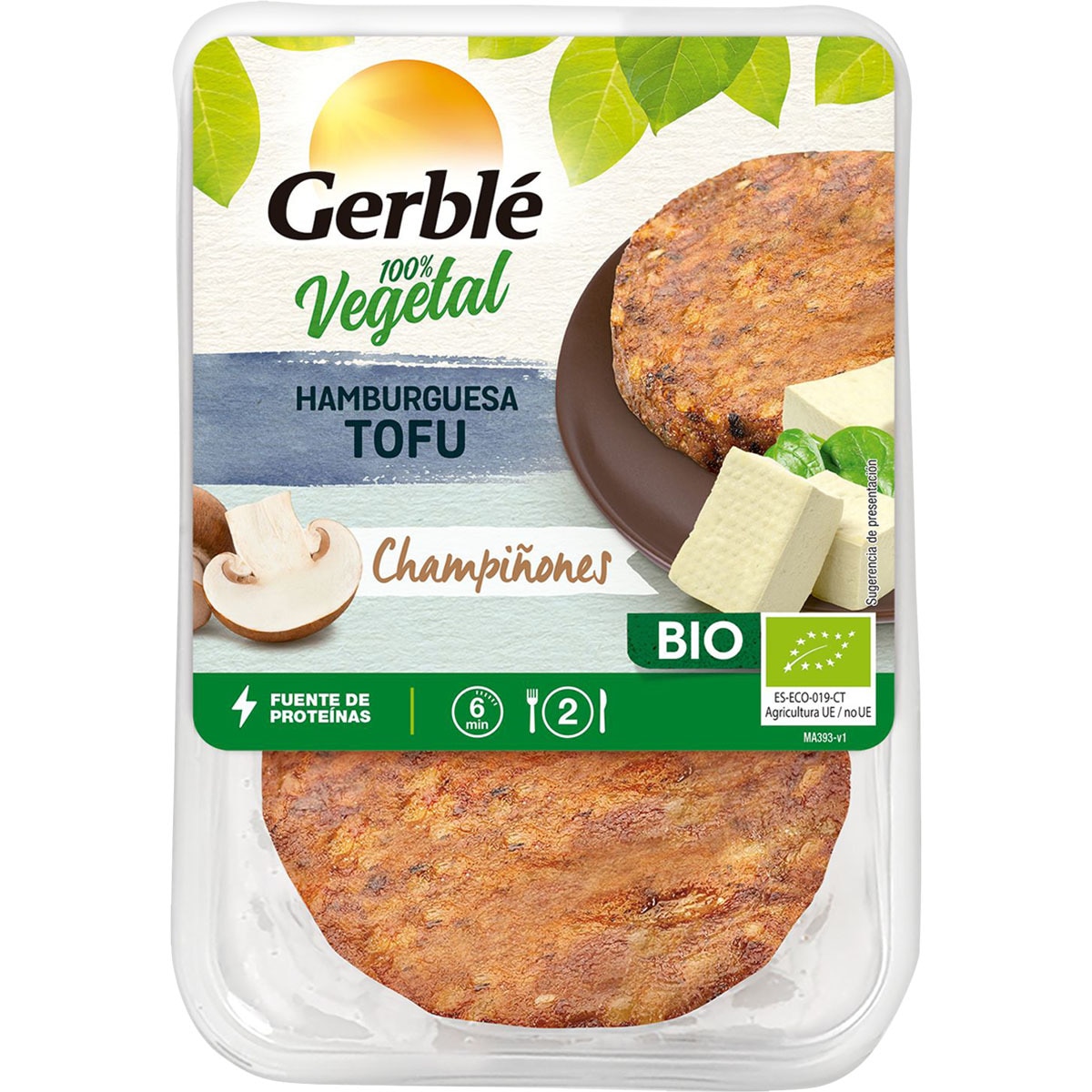 Bio hamburguesa  de tofu y champiñones 100% vegetal ecológica pack 2 unidades 80 g