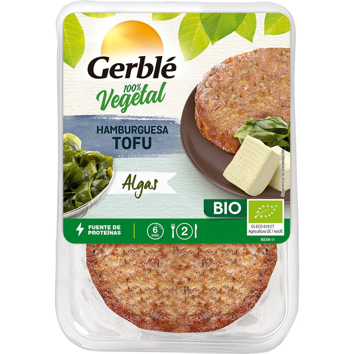 Bio hamburguesa de tofu y algas 100% vegetal y ecológica pack 2 unidades 80 g