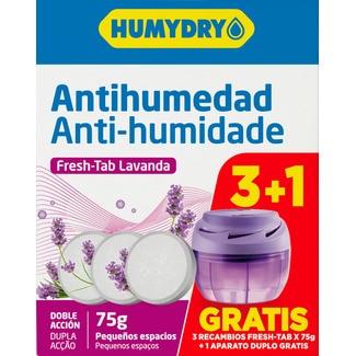 Ambientador Anti-Humidade Duplo Lavanda Pack 3 Recargas + 1 Aparelho Grátis embalagem 75 g - Humydry