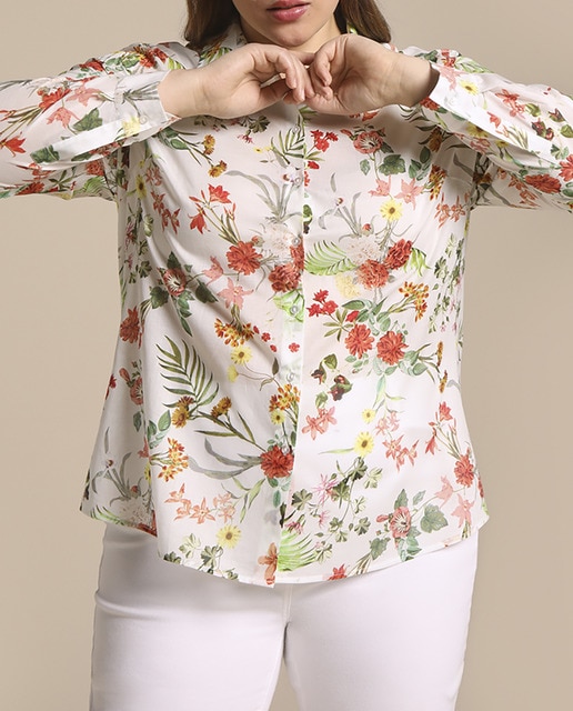 Imagen 0 de Camisa de flores de mujer talla grande 100% algodón