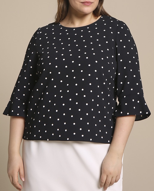 Imagen 0 de Blusa de mujer talla grande con manga francesa y topos