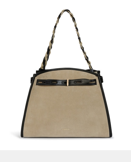 Bolso de hombro mediano Furla Margherita de piel combinada en topo y negro  · Furla · El Corte Inglés