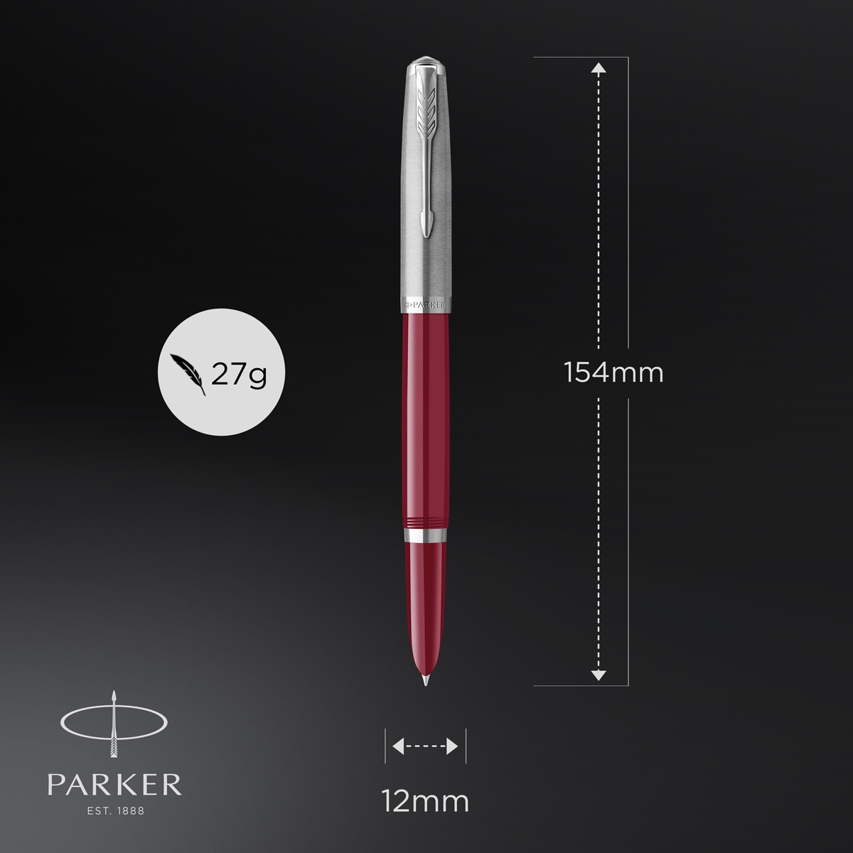 Pluma Parker 51 Borgoña Acero CT Borgoña-6