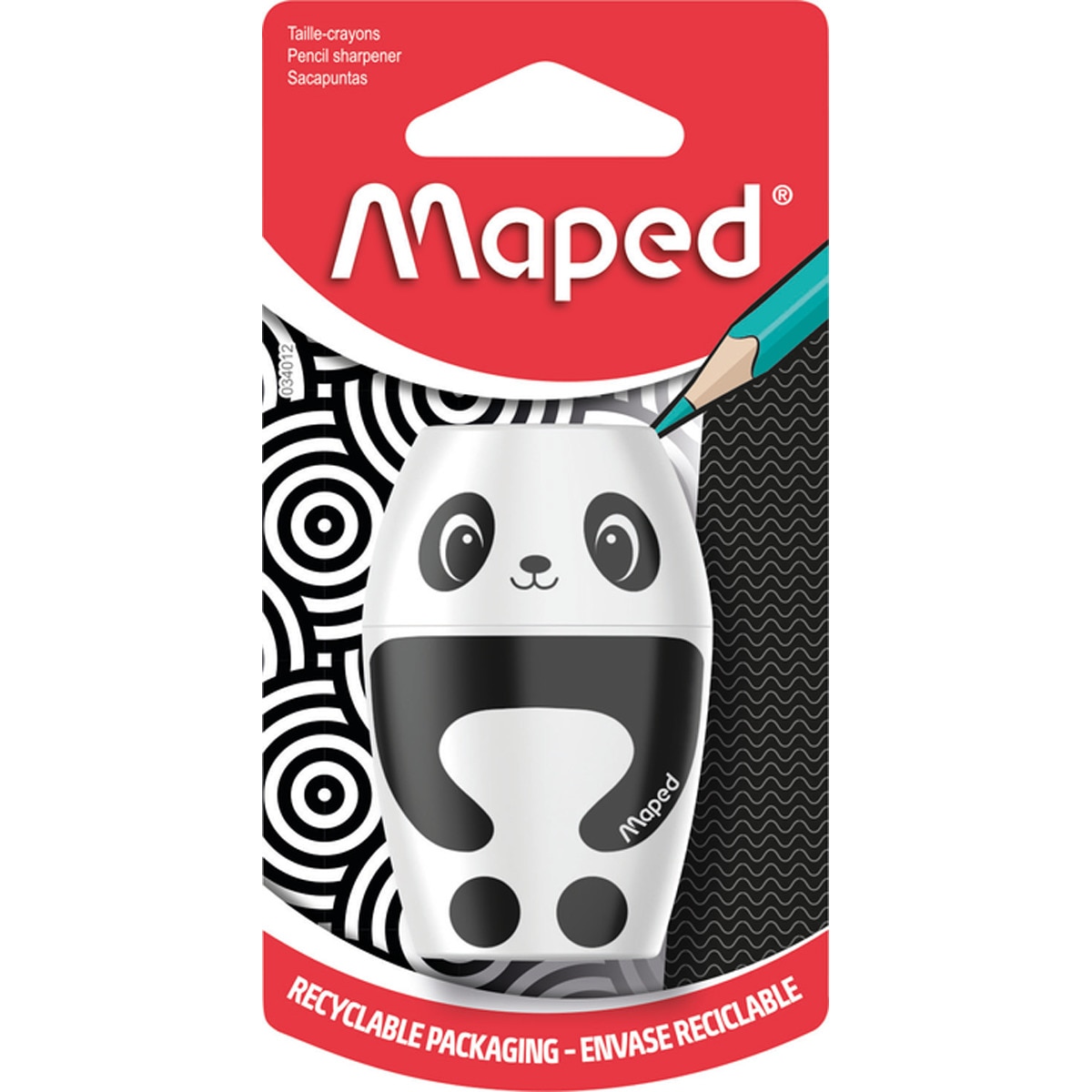 Sacapuntas Con Depósito SHAKER FANCY  De 1 Orificio Con Diseño De Oso Panda Maped Blanco-4