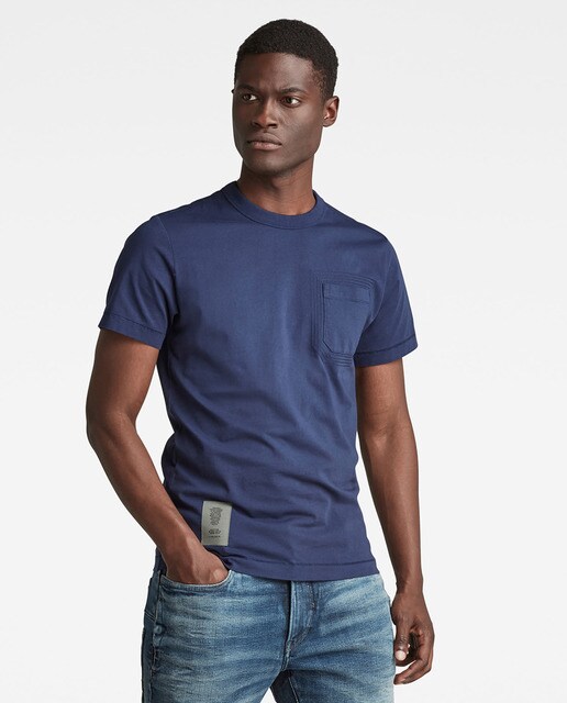 Camiseta Stitch Detail Pocket de hombre en algodón orgánico azul de manga  corta · G-Star Raw · El Corte Inglés