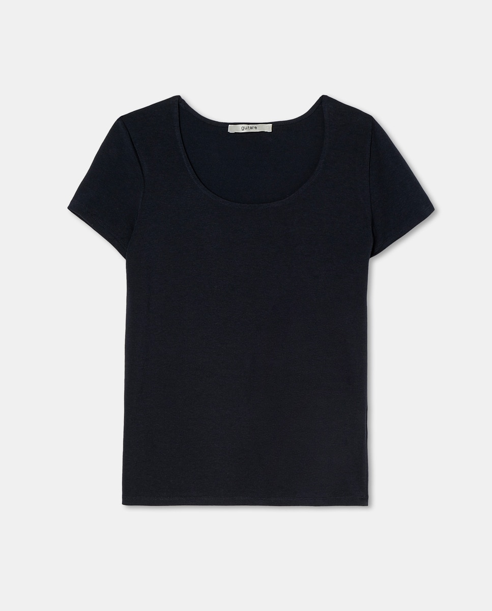 T-shirt sem mangas e com decote redondo Azul-marinho-1