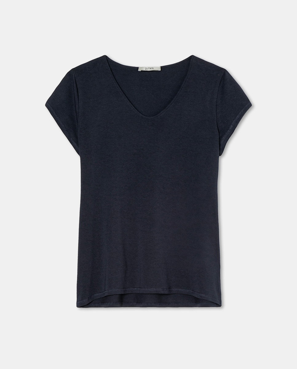 T-shirt sem mangas e com decote redondo Azul-marinho-1