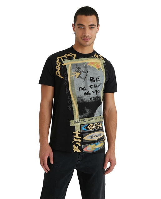 Camiseta de hombre negra con estampado arty surfero · Desigual · El Corte  Inglés