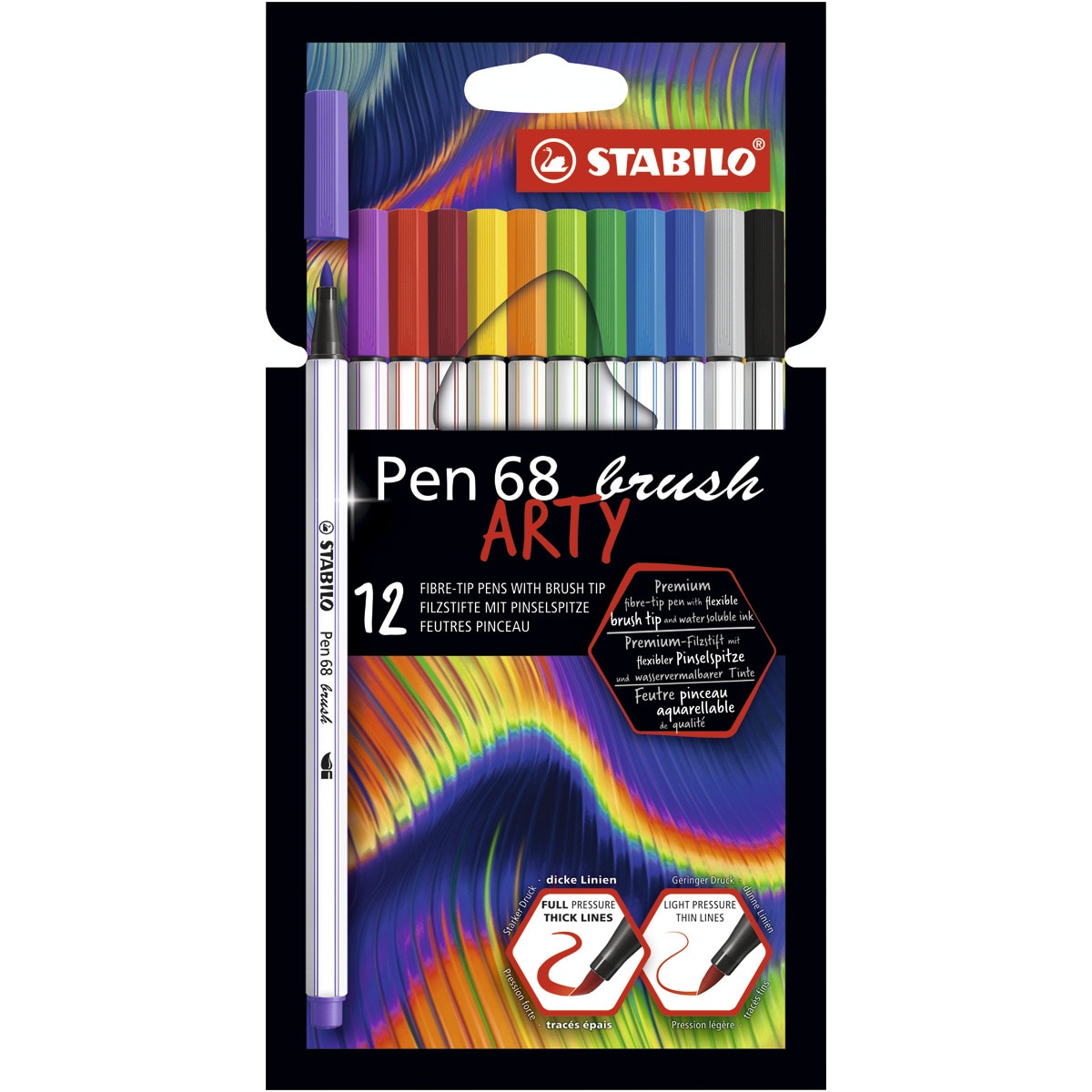 Imagen 0 de Pack ARTY de 12 Rotuladores Premium Punta de Pincel Pen 68 brush STABILO Multicolor