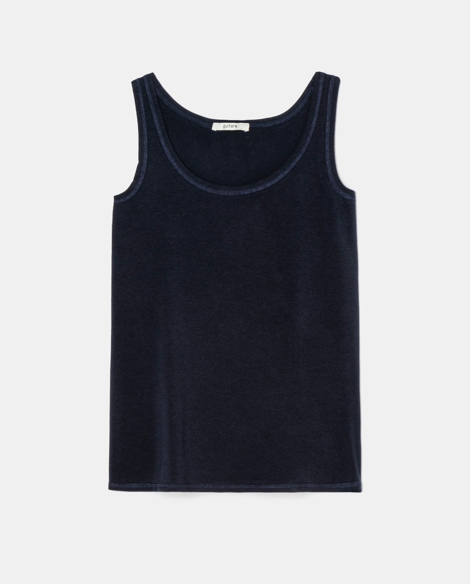 T-shirt sem mangas e com decote redondo Azul-marinho-1