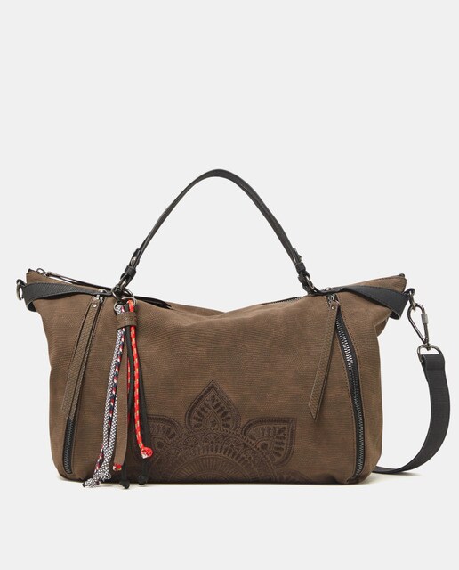 Bolso de mano grande Desigual Aquiles Libia en marrón con cremallera ·  Desigual · El Corte Inglés