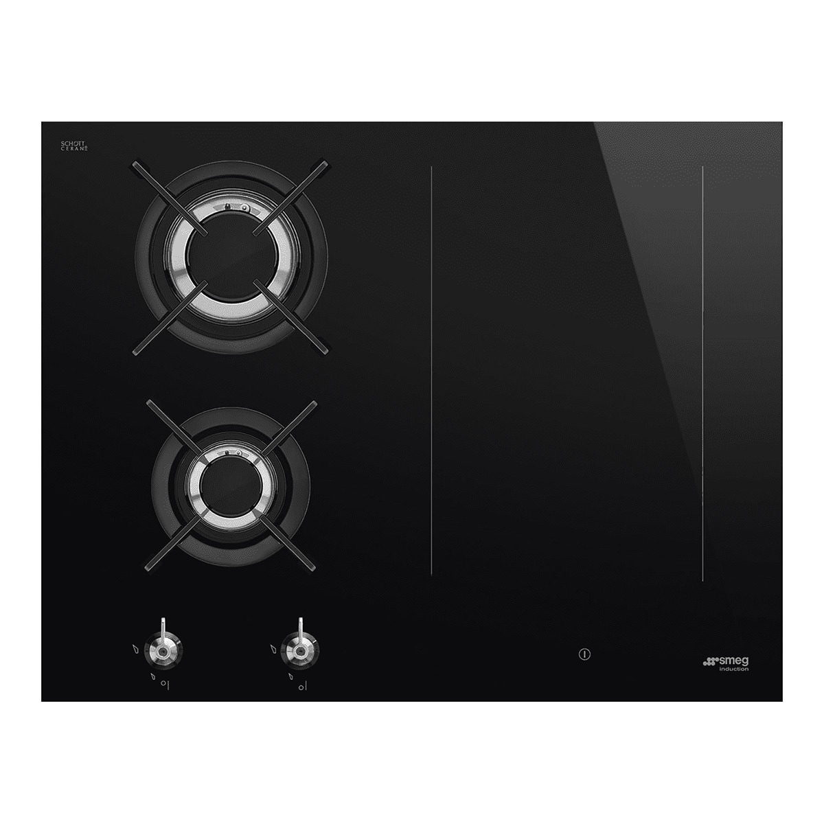 Placa gas mixta Smeg 2 quemadores y 2 zonas de vitrocerámica - PM3643D Negro-1