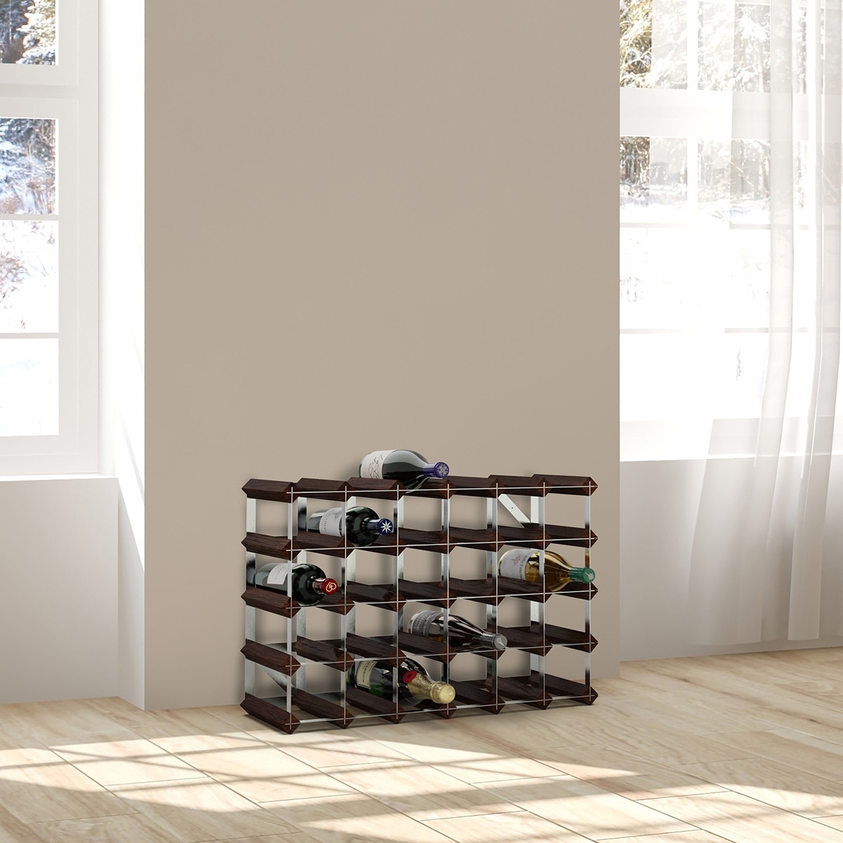 Garrafeira de madeira e aço Dark Pine Castanho-3