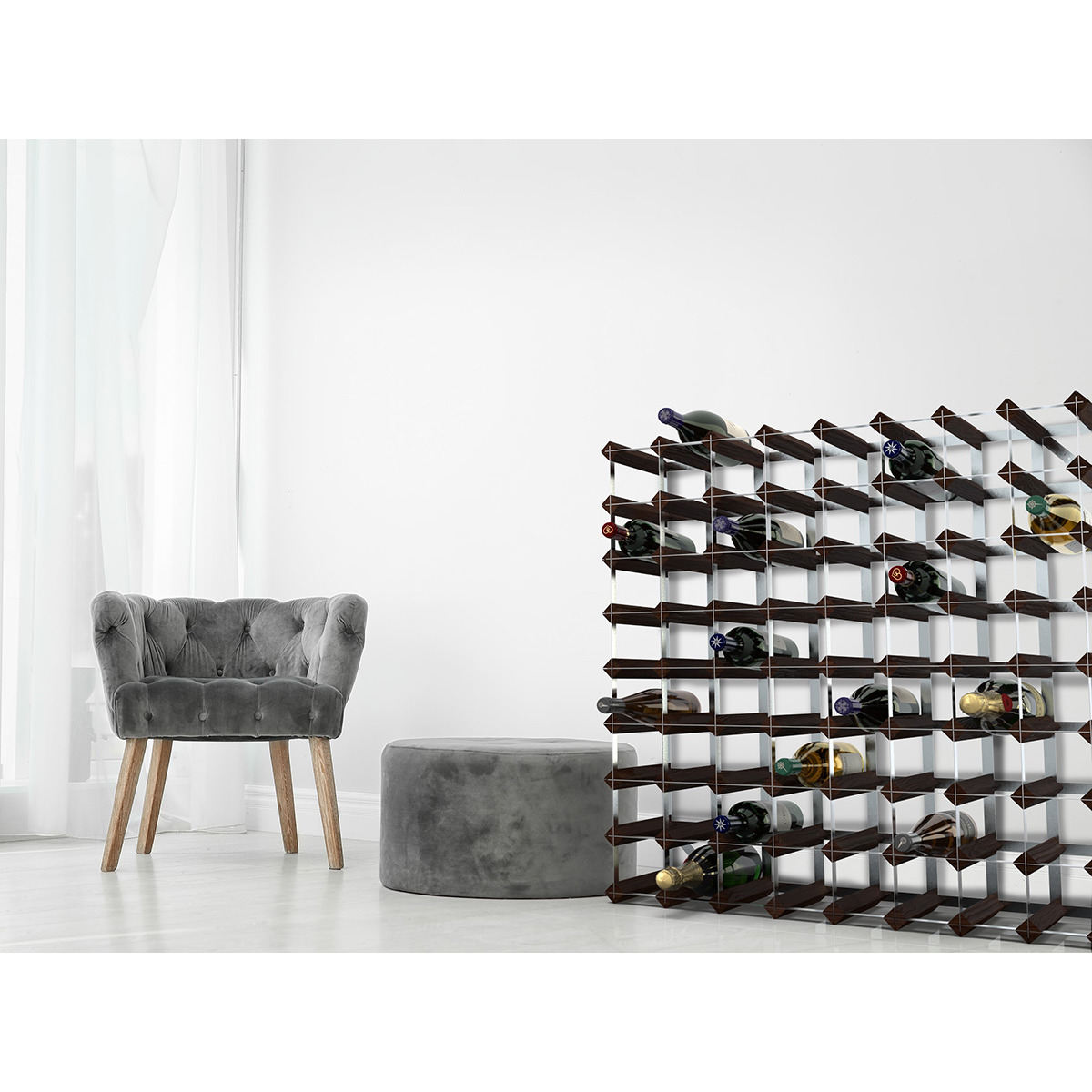 Garrafeira de madeira e aço Dark Pine Castanho-3