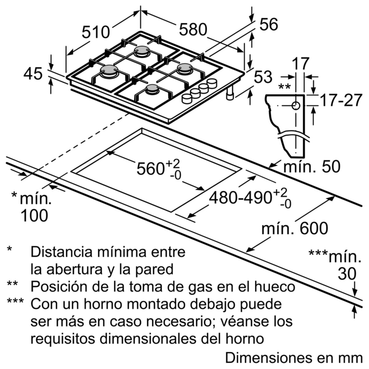 Placa gas Bosch 3 quemadores - PGC6B5B90 Inox-3