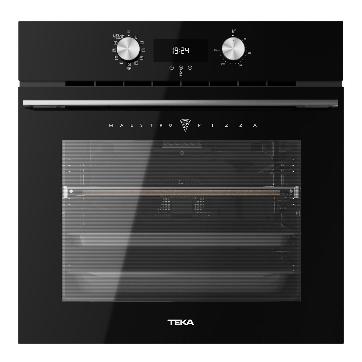 Forno Multifunções Teka HLB 8510 P BK MaestroPizza, Função Pizza 340ºC, DualClean Autolimpeza Pirolítica + Hydroclean® PRO e de 70 Litros - Preto Vidro preto-1