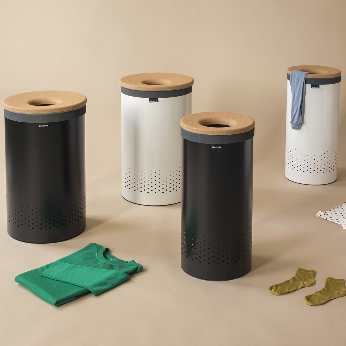 Cesta da roupa de 35 l com tampa de cortiça Linn Brabantia Branco-6