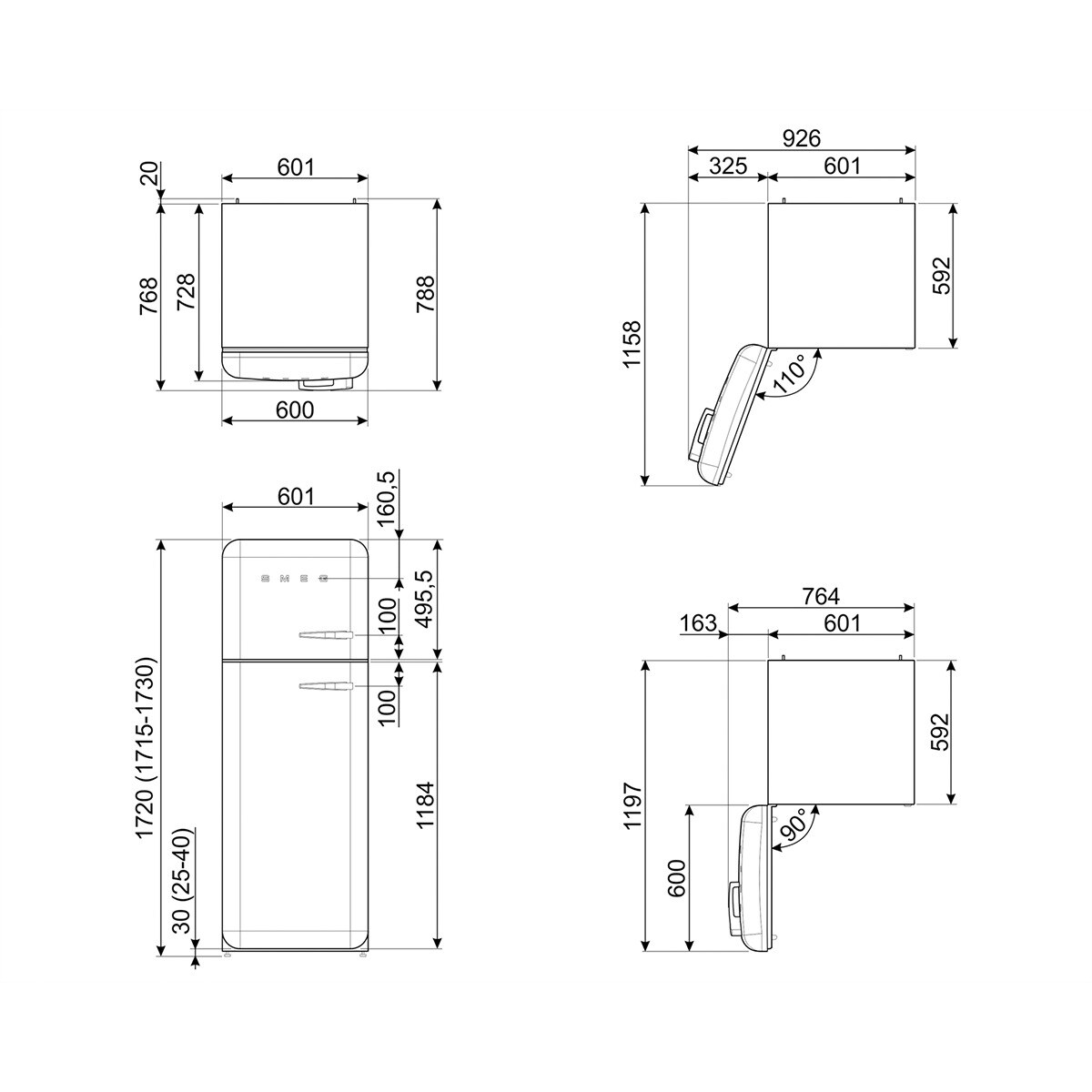 Frigorífico 2 puertas Smeg apertura izquierda - FAB30LWH5 Blanco-2