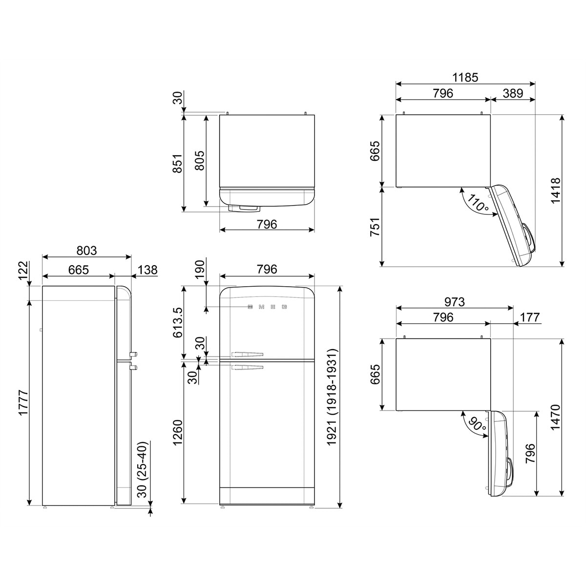Frigorífico 2 puertas Smeg Total No Frost - FAB50RPG5 Verde / Agua-7