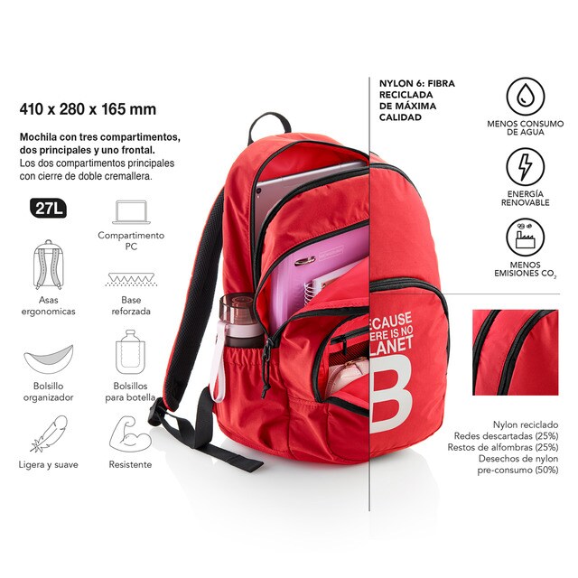 Mochila Reciclada Triple Cremallera 27 Litros Ecoalf Rojo · Ecoalf · El  Corte Inglés