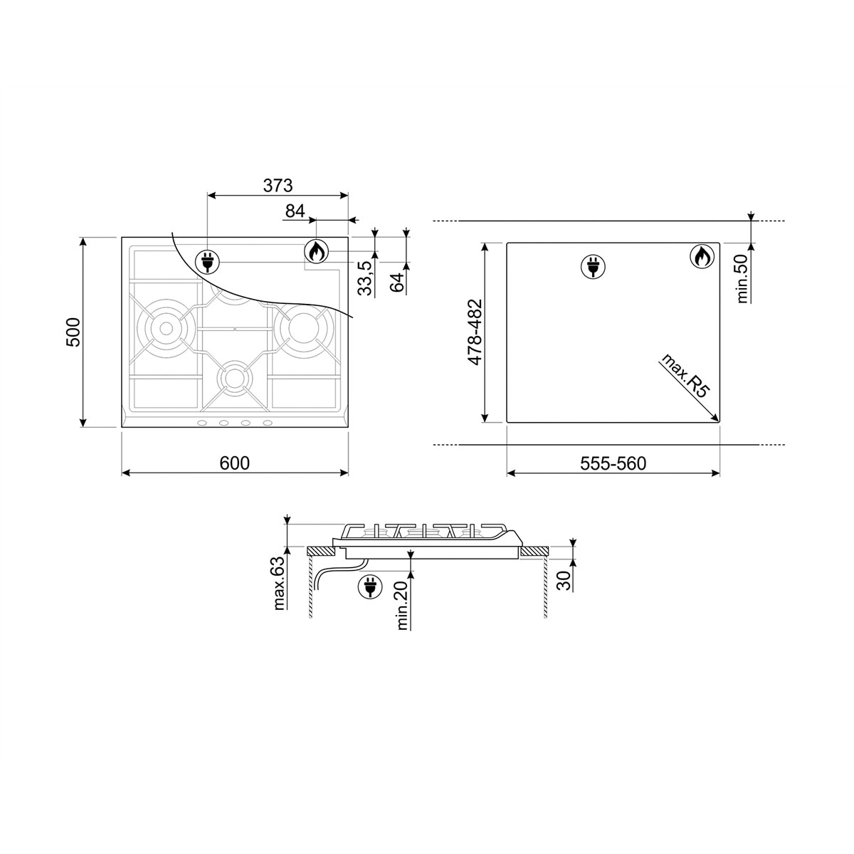 Placa gas Smeg 4 quemadores - SR264XGH2 Inox-3